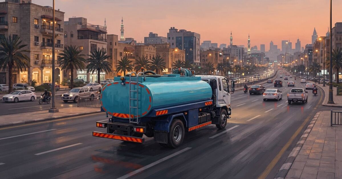 رسم لوايت ماء 18 طن على طريق واسع