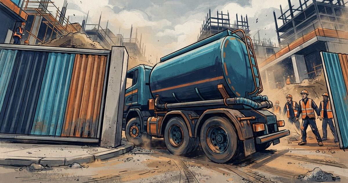 رسم لوايت 32 طن عند بوابة موقع ضيقة